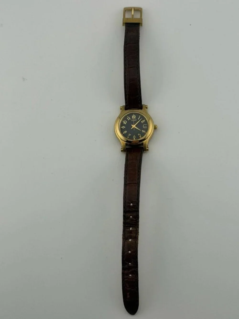 Citizen Eco-Drive Gold-Tone Black Dial 25mm Brown Leather E011-S030641